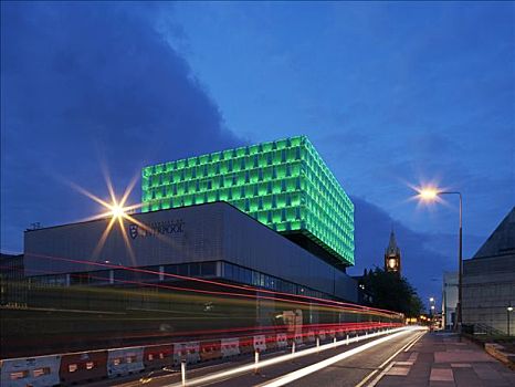 大学,利物浦,工程,生动,外景,建筑,光亮,绿色,霓虹灯