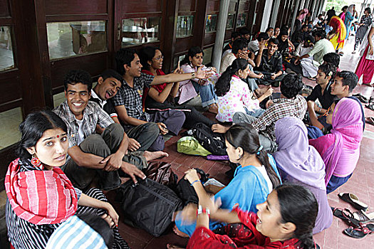 达卡,大学生,问候,友谊,白天,2008年,孟加拉,八月