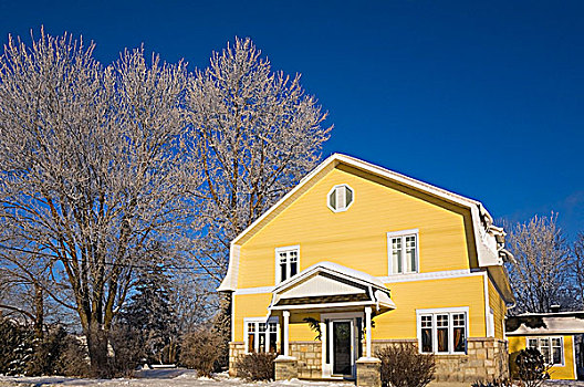 谷仓,风格,住宅,家,冬天,魁北克,加拿大