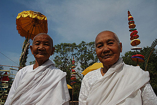 老人,传统服装,制作,庙宇,佛教,圣日,收获,柬埔寨,十二月,2006年