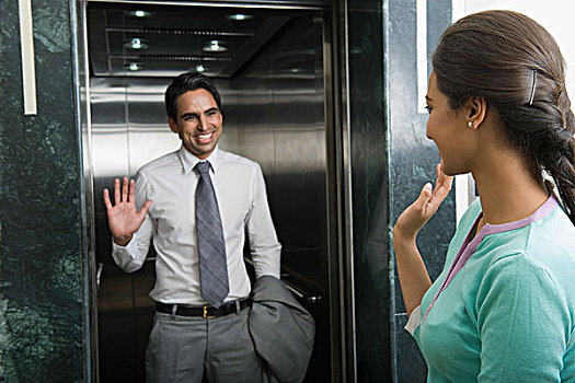 女人,一个,男人,站立,电梯