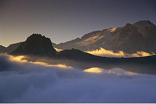 山顶,日出,白云岩,意大利北部
