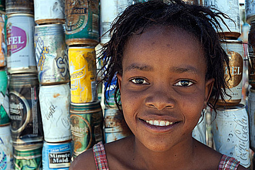 女孩,正面,饮料,罐,头像,靠近,纳米比亚,非洲