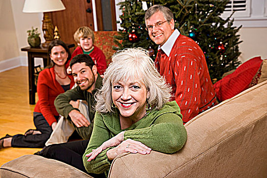 老年,女人,家庭,圣诞树