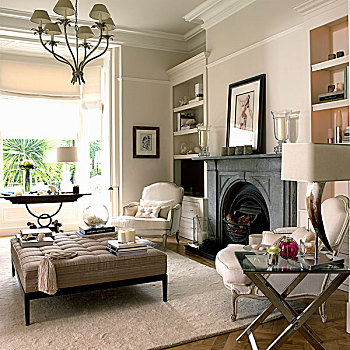 优雅,客厅,壁炉,家具,风格,现代,软垫,茶几,洛可可风格,扶手椅