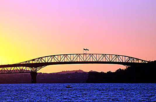 海港大桥,日落,奥克兰,新西兰