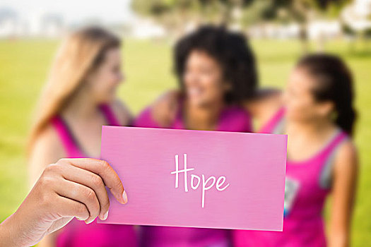 希望,三个,笑,跑步,支持,乳腺癌,马拉松,文字,握着,卡