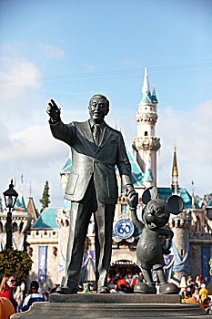 华特迪斯尼,先生,城堡,雕像,铜像,米老鼠,唐老鸭,迪士尼乐园,迪士尼度假区,北美洲,美国,加利福尼亚州,洛杉矶,风景,全景,文化,景点,旅游