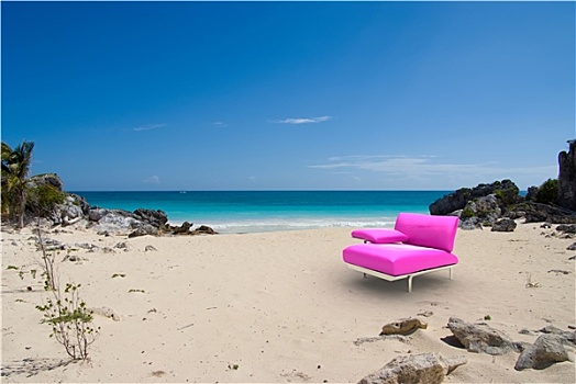 粉色,设计师,座椅,热带沙滩