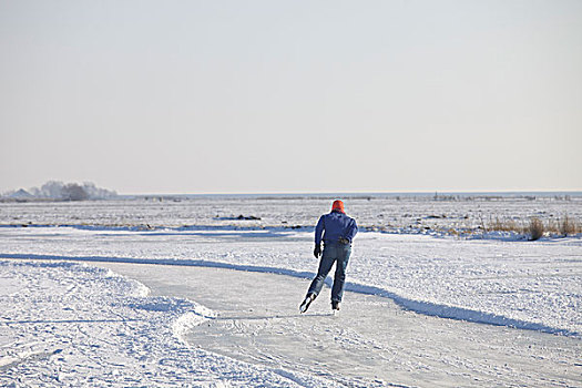 男人,滑冰,冰冻,河