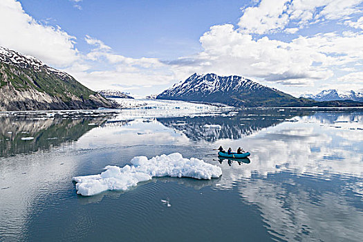 人,乘筏,冰河,泻湖,天空,乔治湖,阿拉斯加,美国