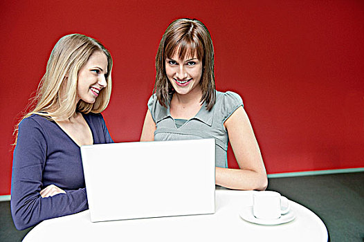 两个,职业女性,笔记本电脑,办公室