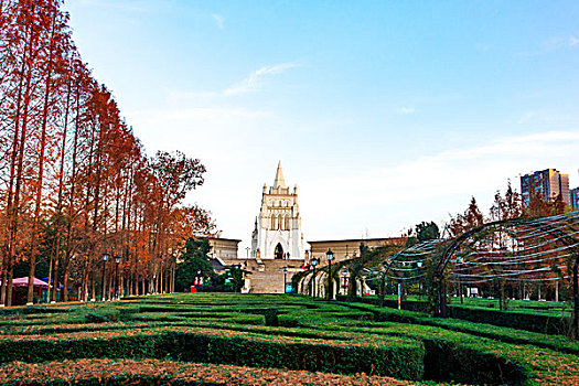 婚庆园冬景－教堂城堡,雕塑,婚典大道,水杉