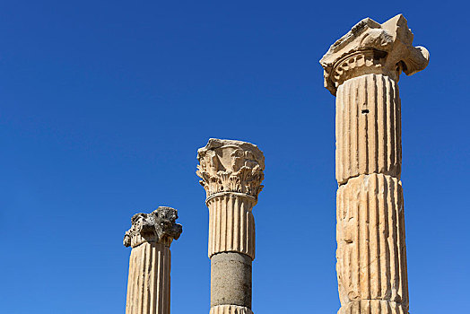 三个,科林斯式,柱子,古城,以弗所,世界遗产,爱琴海,土耳其,亚洲