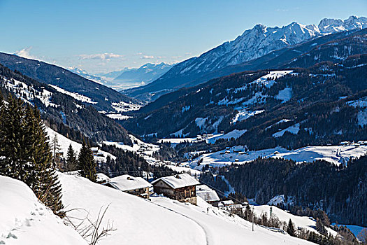 冬季风景,山谷,后面,阿尔卑斯山,卡林西亚,奥地利,欧洲