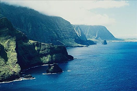 夏威夷,莫洛凯岛,景色,岸边,悬崖,远景