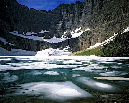 冰,融化,冰山,湖,七月,冰川国家公园,蒙大拿