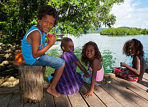 友好,小孩,泻湖,所罗门群岛,太平洋