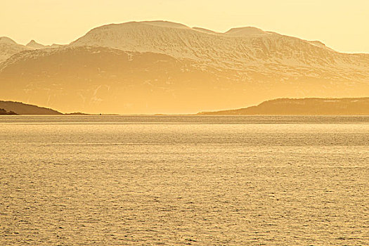 风景,声音,山,大陆,早晨,亮光,特罗姆斯,挪威,欧洲