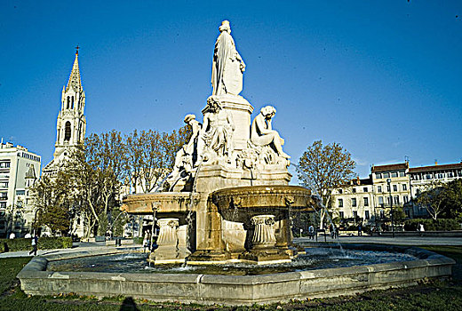 法国,郎格多克,戴高乐,广场,喷泉