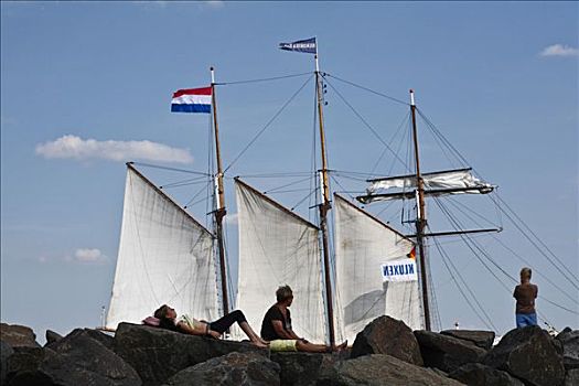 帆,背影,航行,2008年,梅克伦堡前波莫瑞州,德国,欧洲
