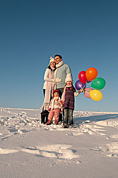 家庭,气球,冬天