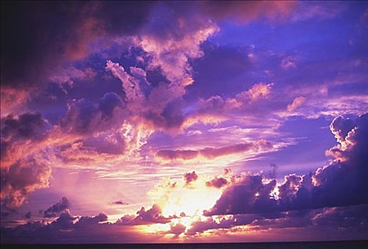夏威夷,瓦胡岛,北岸,生动,日落,上方,海洋,紫色,粉色,蓝色