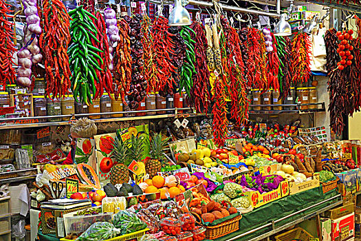 市场货摊,辣椒,蒜,果蔬,巴塞罗那,西班牙