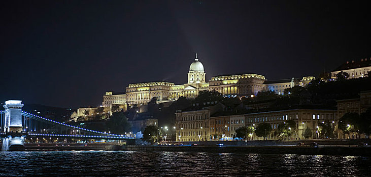 城堡,光亮,夜晚,布达佩斯