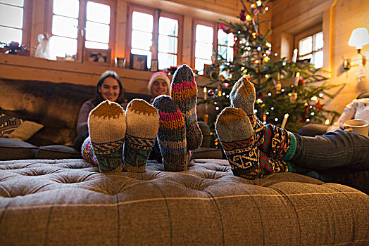 家庭,彩色,袜子,放松,圣诞节,客厅