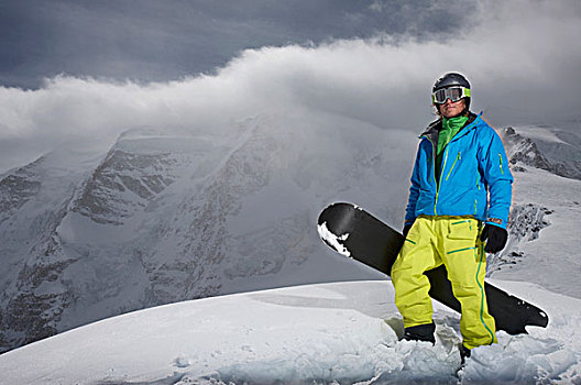滑雪板玩家,山脉全景,瑞士,欧洲