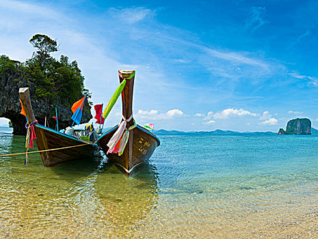 长尾船,海滩,泰国
