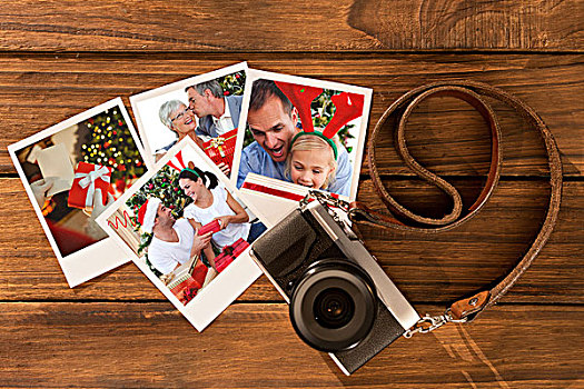 合成效果,图像,老人,给,吻,圣诞礼物,妻子,照片,木地板