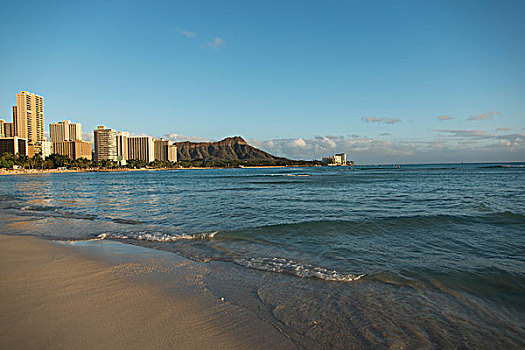 波浪,海滩,建筑,背景,怀基基海滩,檀香山,瓦胡岛,夏威夷,美国