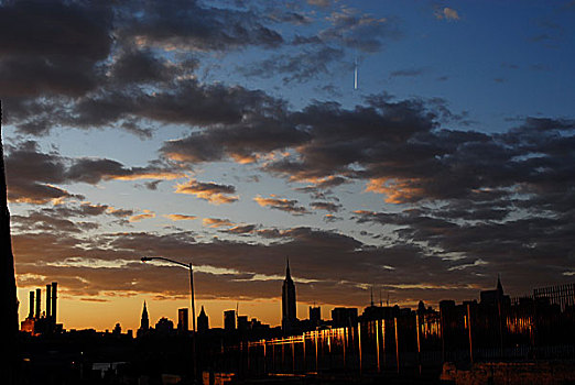 日落,上方,曼哈顿,天际线