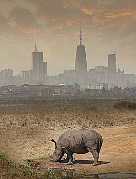 黑犀牛,放牧,内罗毕国家公园,内罗毕,肯尼亚,非洲