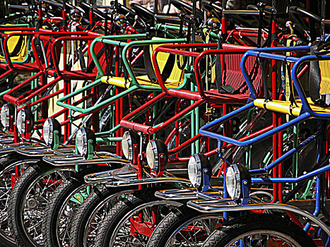 彩色,自行车,排列,特写