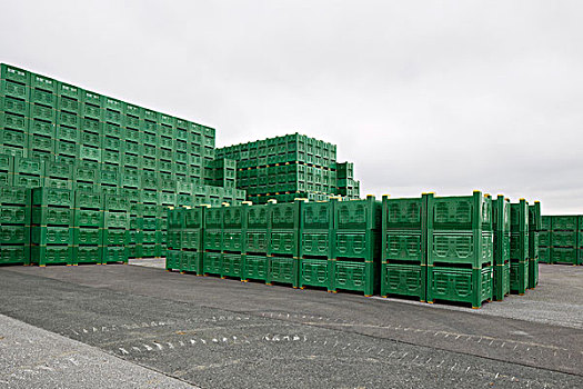 绿色,塑料制品,板条箱,一堆,院子,水果,布尔根兰,奥地利