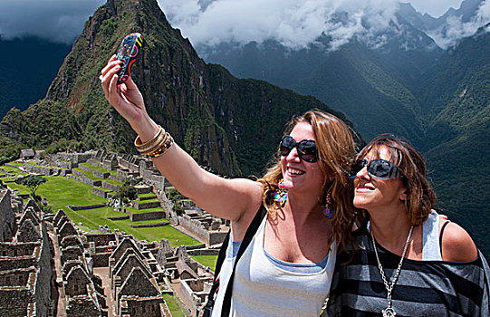 马丘比丘,著名,遗址,俯视,两个,旅游,照片,秘鲁,印加,历史