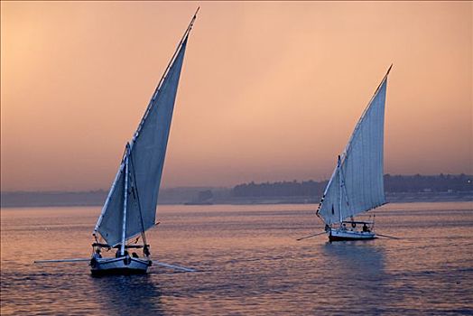 三桅小帆船,传统,帆船,尼罗河,靠近,路克索神庙,埃及,非洲