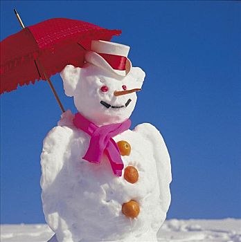 雪人,遮阳伞,帽子,围巾,冬天,欧洲