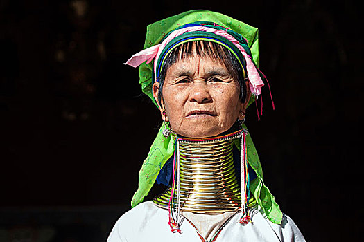 女人,部落,特色,连衣裙,头饰,项链,头像,茵莱湖,掸邦,缅甸,亚洲