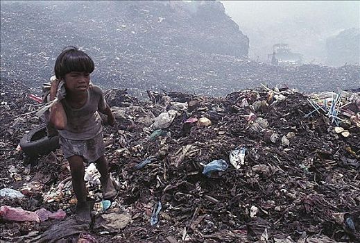 男孩,孩子,收集,垃圾,废物处理,场所,马尼拉,菲律宾,亚洲