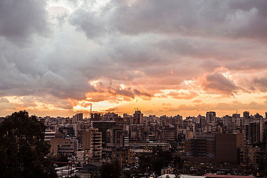 天际线,城市,日落,俯视图,贝鲁特,黎巴嫩