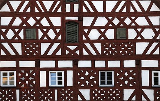 老,半木结构,建筑,酒厂,上弗兰科尼亚,巴伐利亚,德国,欧洲
