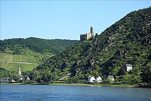 城堡,山,莱茵河