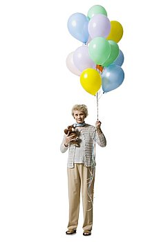 老女人,拿着,气球