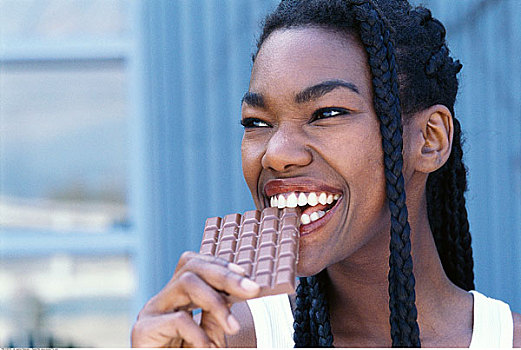 女人,吃,巧克力