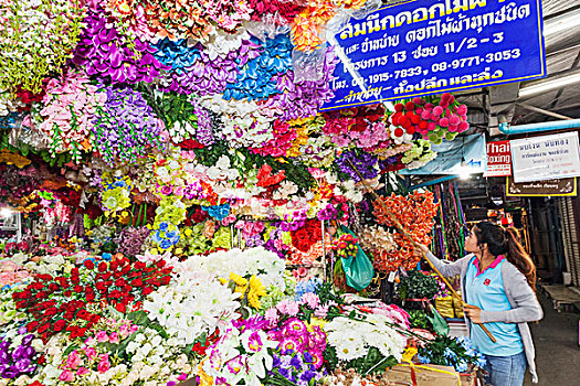 泰国,曼谷,市场,店面展示,假花