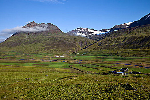 半岛,山谷,正面,积雪,山,北方,冰岛,欧洲